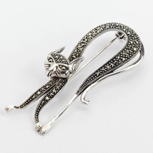 Silver Marcasite Cat Brooch