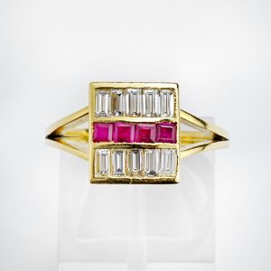Square ruby and diamond ring