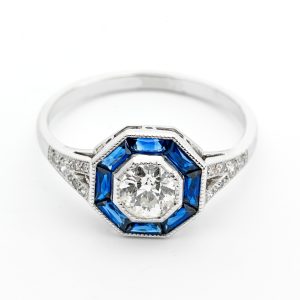 Art deco style sapphire and diamond ring