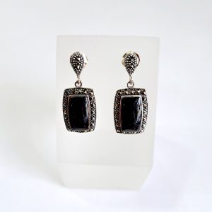 Rectangular onyx marcasite earrings