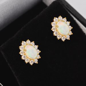 Opal and diamond studs
