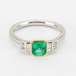 square emerald and diamond trilogy ring