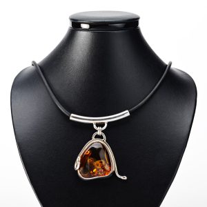 Silver amber pendant