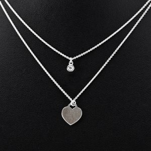 Silver double chain with heart and cz