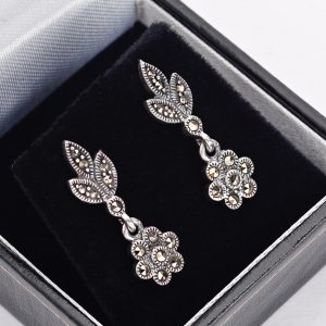 Silver marcasite flower drops