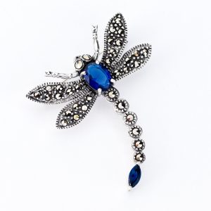 Blue marcasite dragonfly brooch