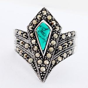 Silver marcasite turquoise ring