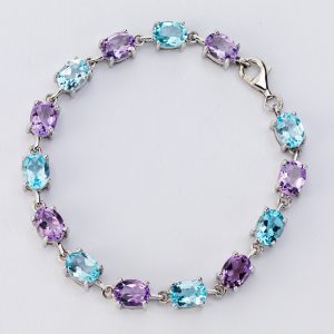 Blue topaz amethyst silver bracelet