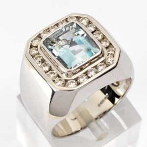 Large aquamarine and diamond ring