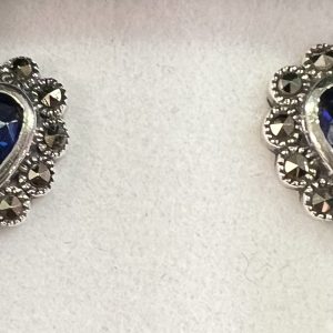 Marcasite Blue Heart Earrings