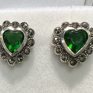 Marcasite Green Heart Earrings