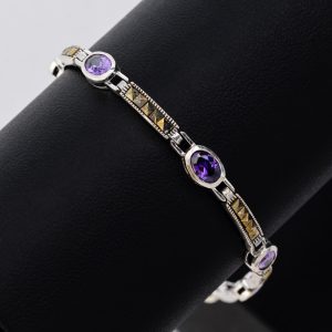 Oval stone narrow amethyst bracelet