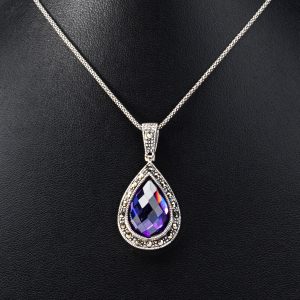 Tear drop amethyst marcasite pendant