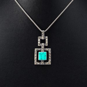 Art deco style turquoise marcasite pendant