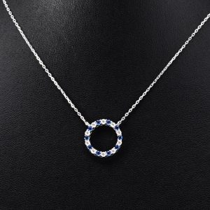blue cz silver circle pendant