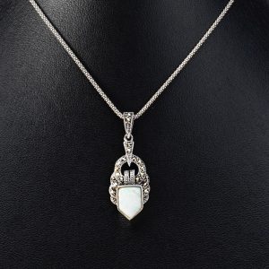 Art deco style opal marcasite pendant