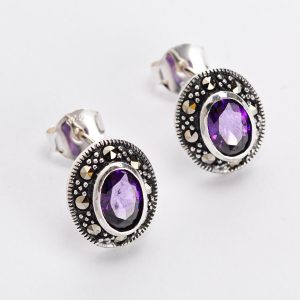 Silver amethyst and marcasite earrings