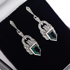 Art deco style marcasite Emerald drops