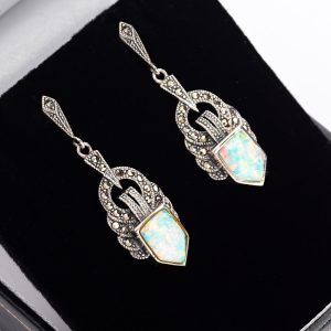 Art deco style opal marcasite earrings