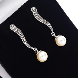 Silver pearl marcasite drops