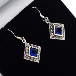 Blue marcasite drop earrins