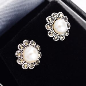 F/W pearl marcasite stud earrings