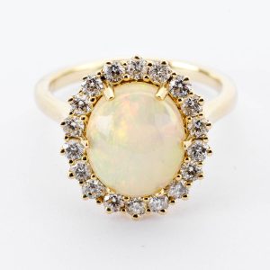 opal and diamond cluster ring