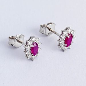 Ruby and diamond cluster stud earrings