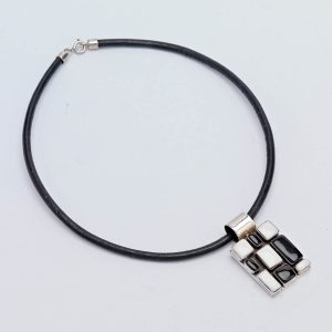 Black Onyx and White Retro Pendant