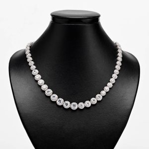 Cluster Cz Silver Tennis Necklace