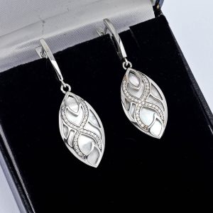 MOP and Cz Silver Drop Earrings