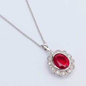 Red Cz Cluster Silver Pendant