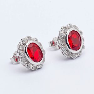 RED CZ CLUSTER SILVER STUDS