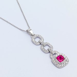 Red Art Deco Style Cz Pendant