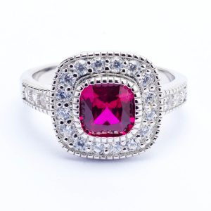 Red Art Deco Style Silver Ring
