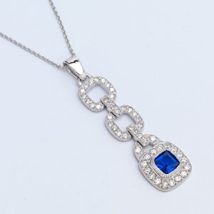 Blue Art Deco Style Cz Pendant