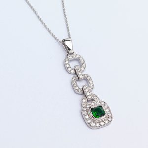 Green Art Deco Style Cz Pendant