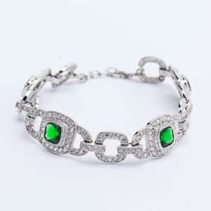 GREEN ART DECO STYLE SILVER BRACELET