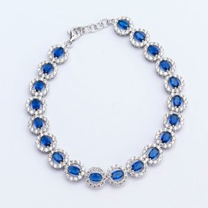 Blue Cz Cluster Silver Bracelet