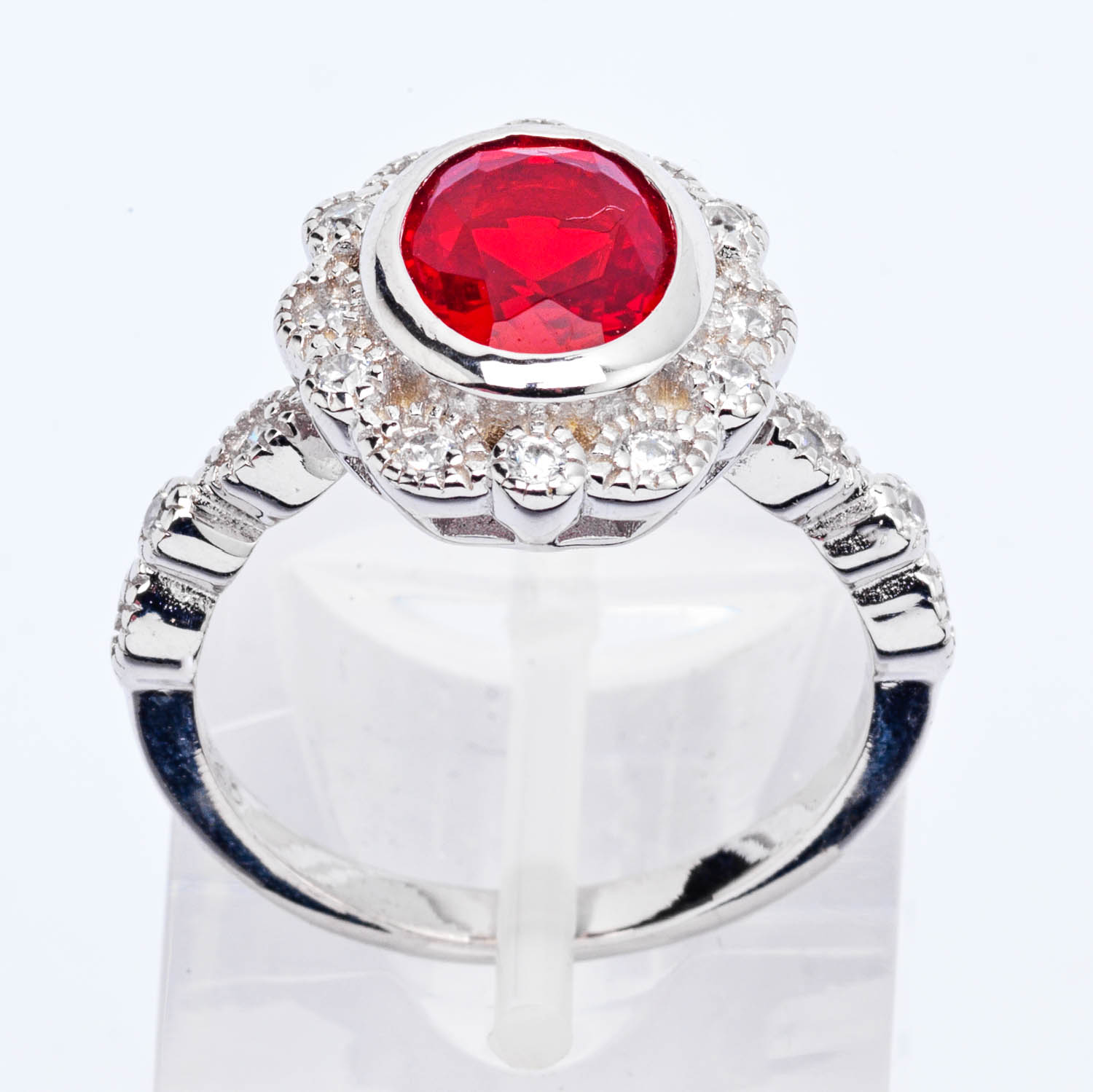 Oval Red Cz Silver Ring - Image 2