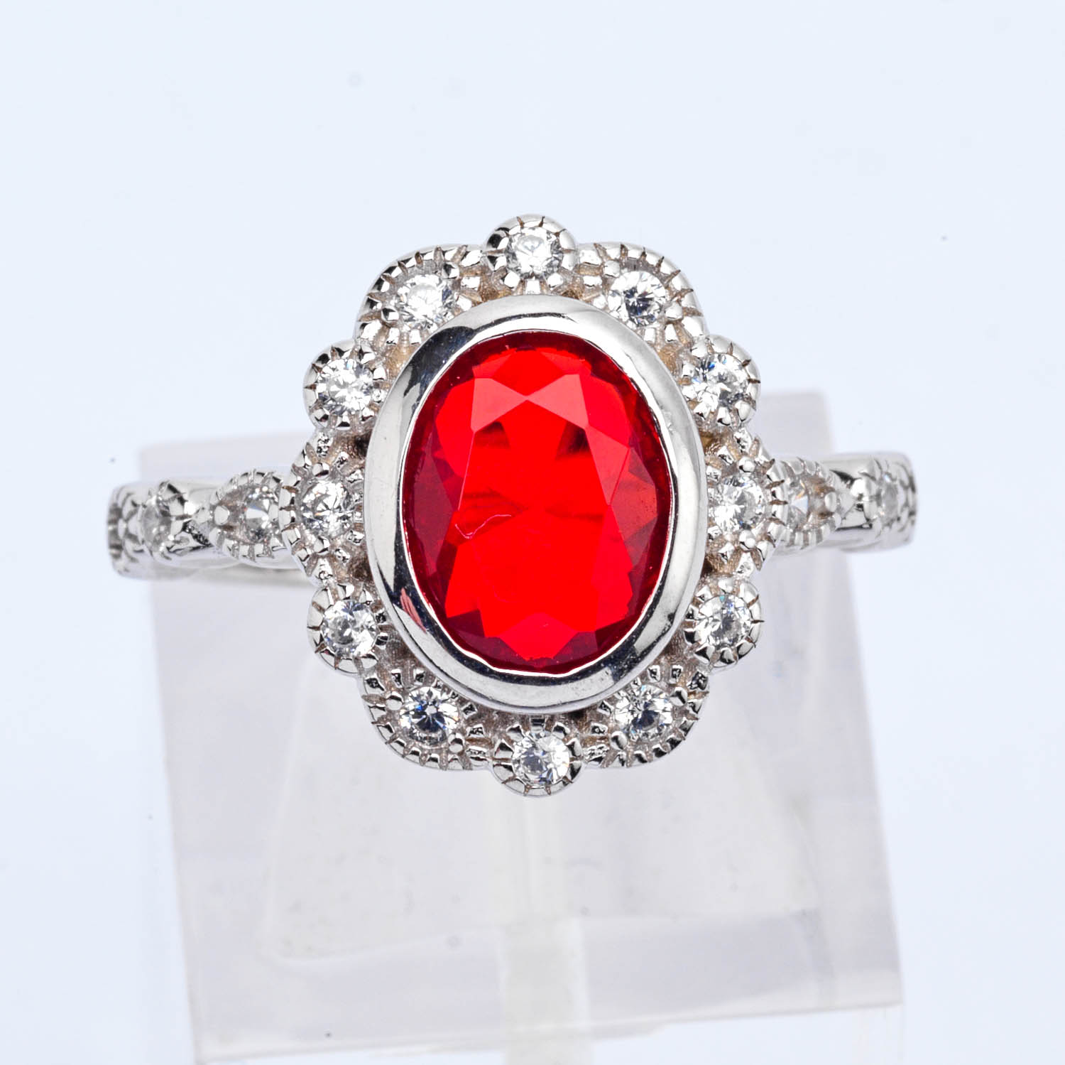 Oval Red Cz Silver Ring - Image 3