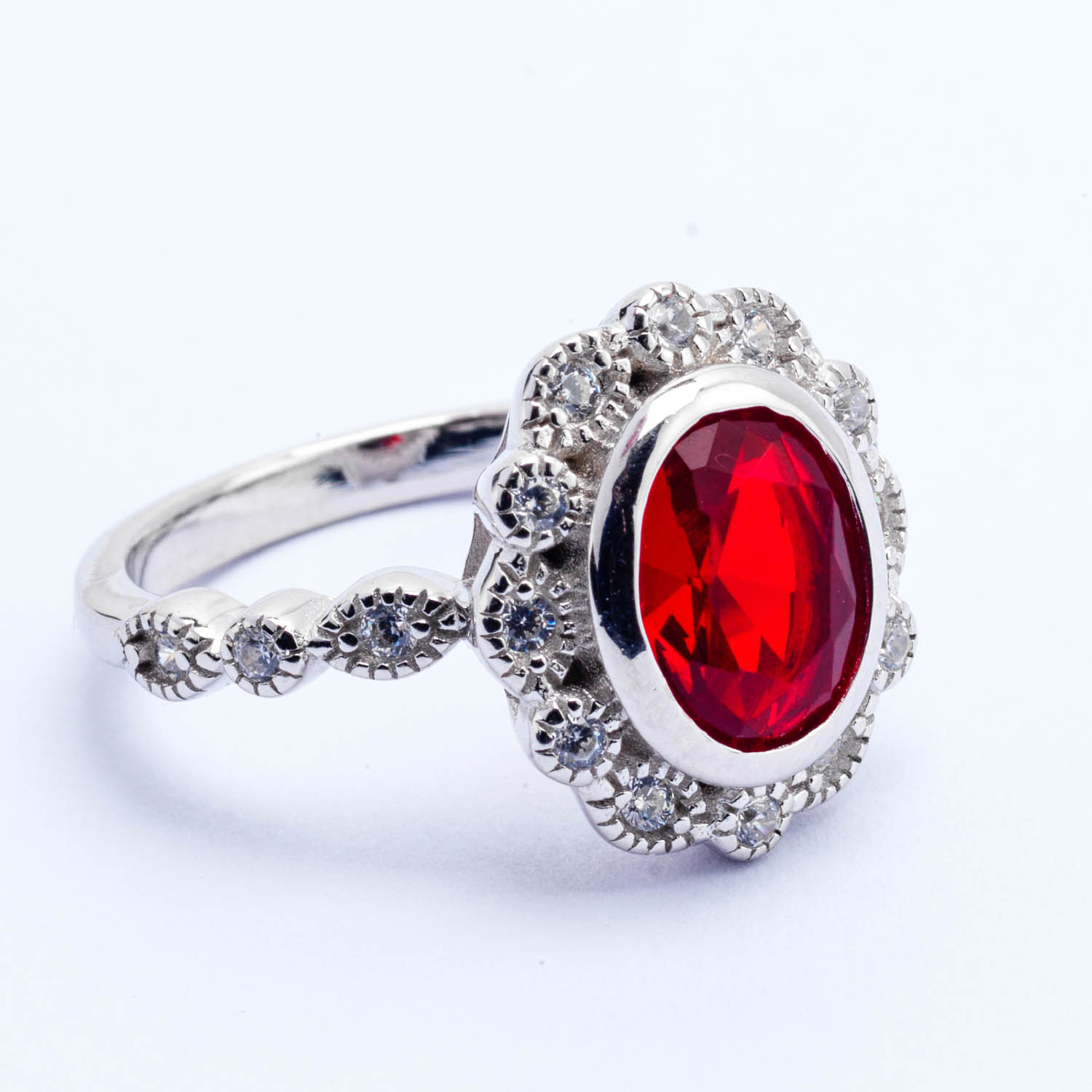 Oval Red Cz Silver Ring - Image 4