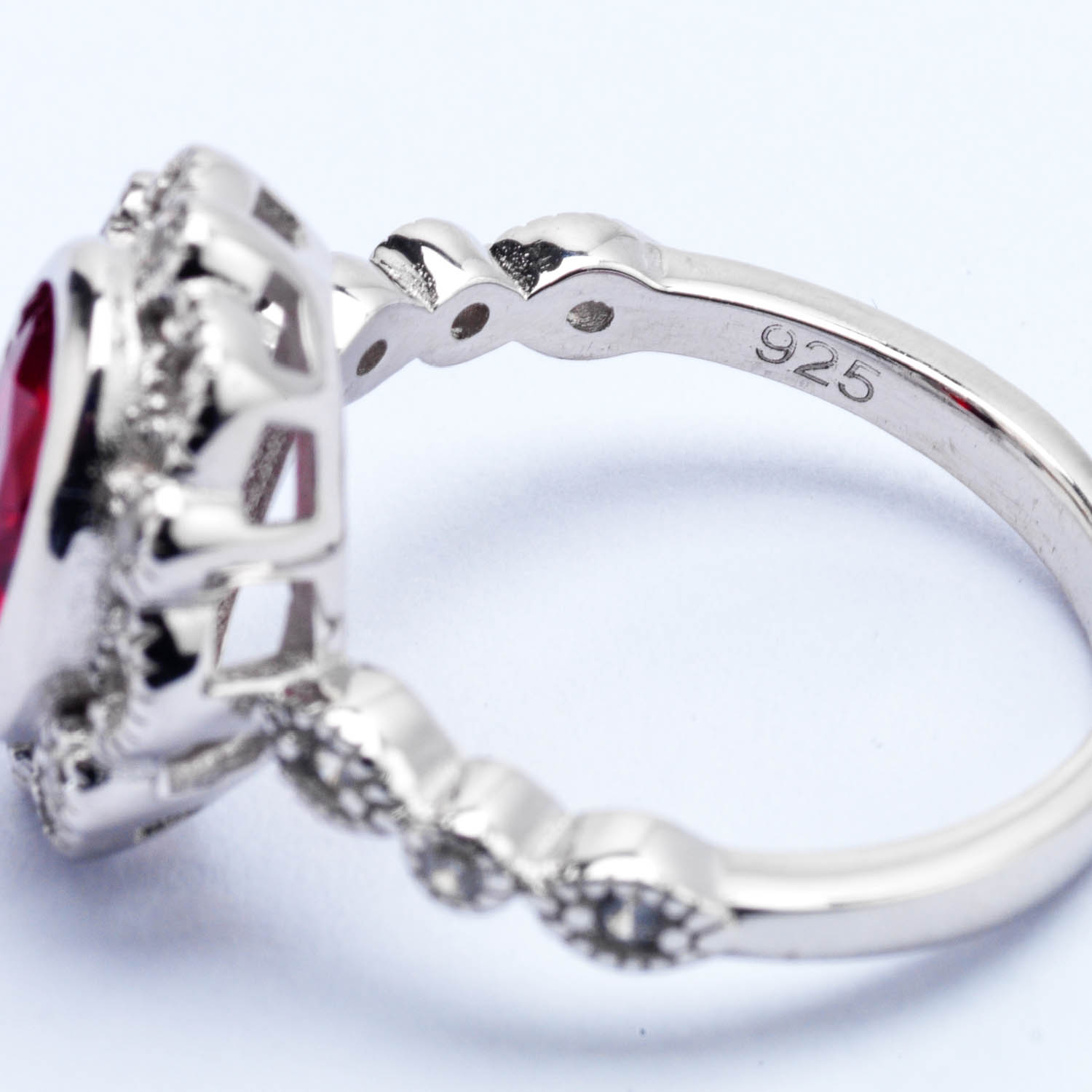 Oval Red Cz Silver Ring - Image 5