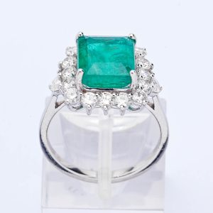 Square Emerald and Diamond Ring