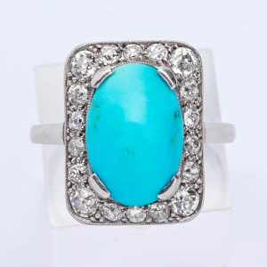 Turquoise and Diamond Platinum Ring
