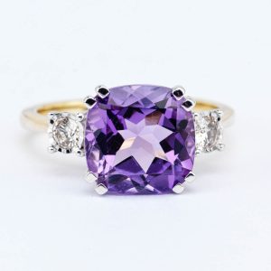 Amethyst and Diamond 3-Stone Ring
