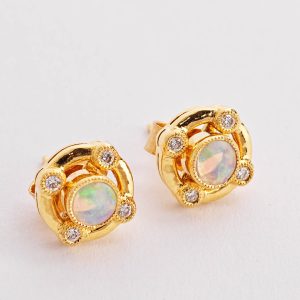 9 Carat Opal & Diamond Studs