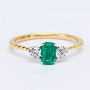 Emerald & Diamond 3 Stone Ring