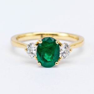 Emerald & Diamond 3-Stone Ring
