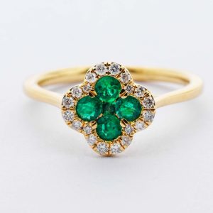 Emerald & Diamond Clover Ring